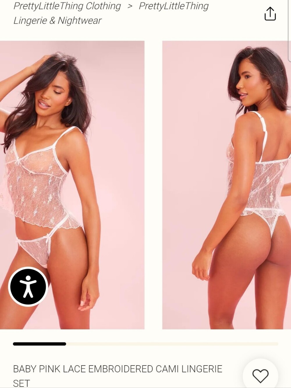 PrettyLittleThing White Sheer Lace Cami & Thong Set